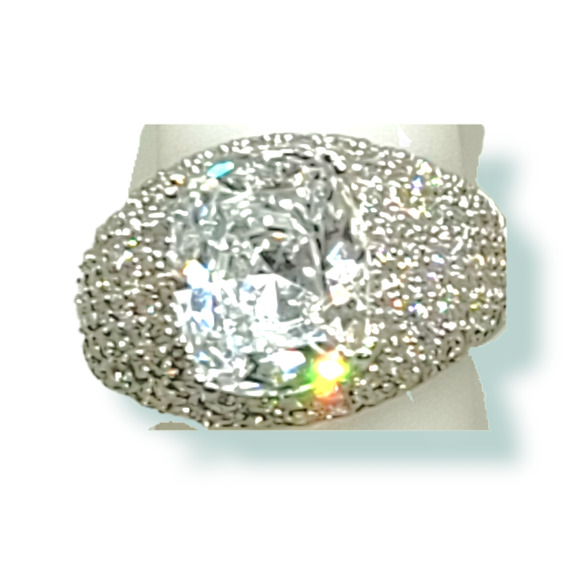 10.37ctw Cushion & Round Platinum on 925 Ring - Picture 2 of 9